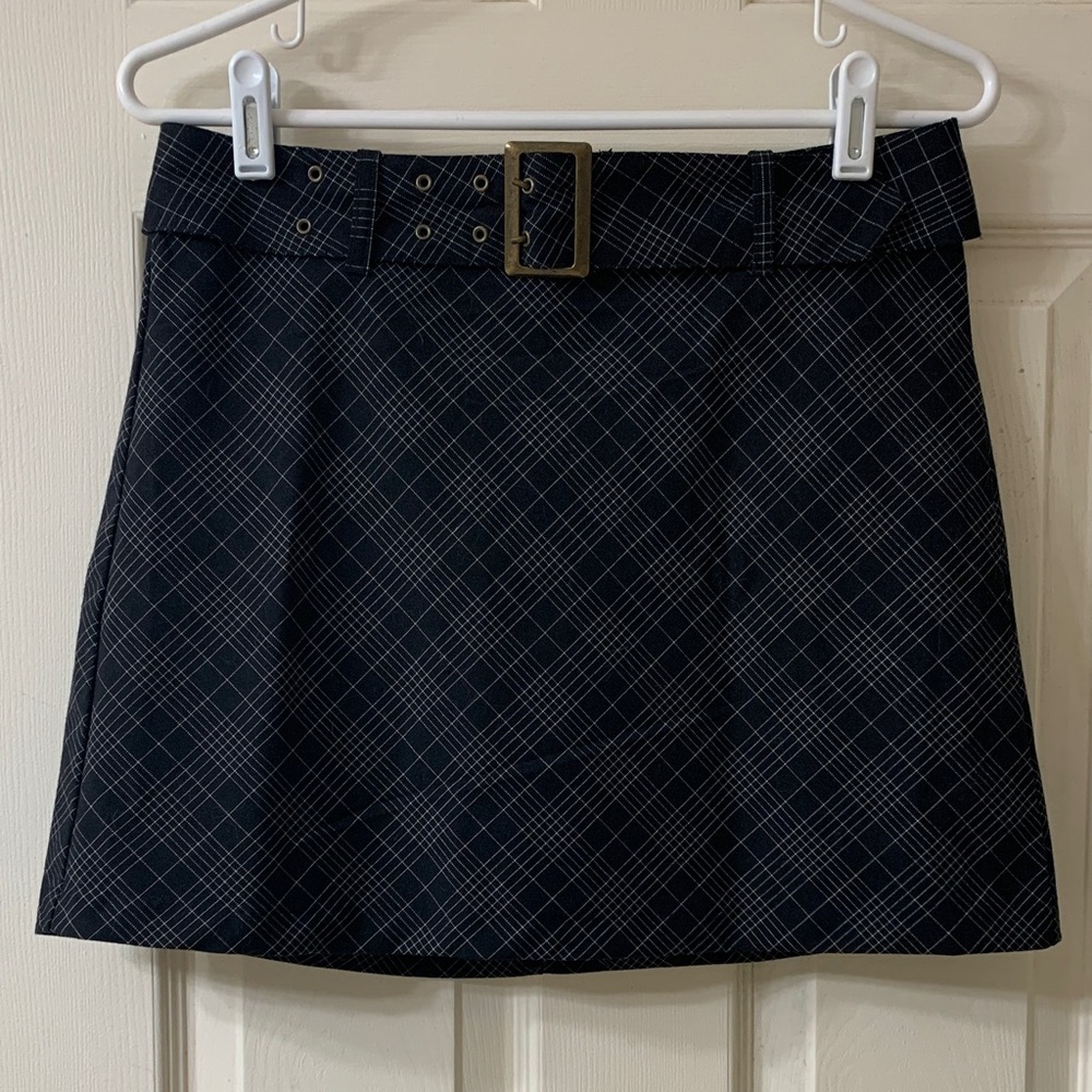 🌷3 for $25🌷My Michelle, US 9/10, Black & White Plaid Belted A-Line Mini Skirt